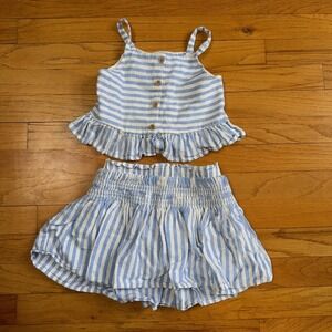 Cat & Jack Tank Top Skort Set Girls 4T Blue Stripe Linen‎ Blend Ruffle Summer